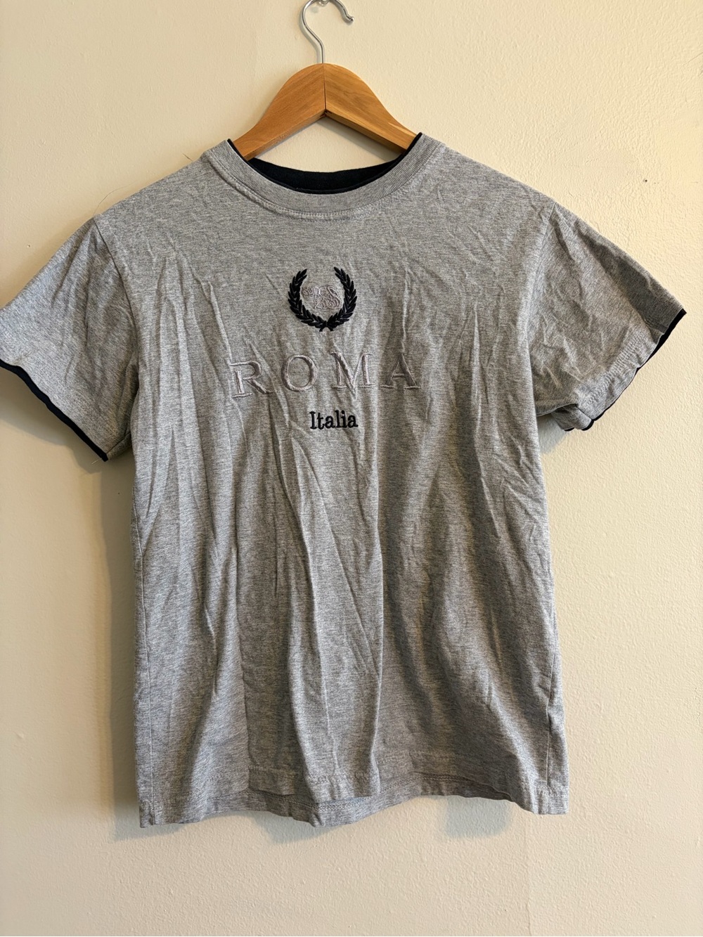 Vintage Y2K Grey Roma Italia Embroidered Baby Tee